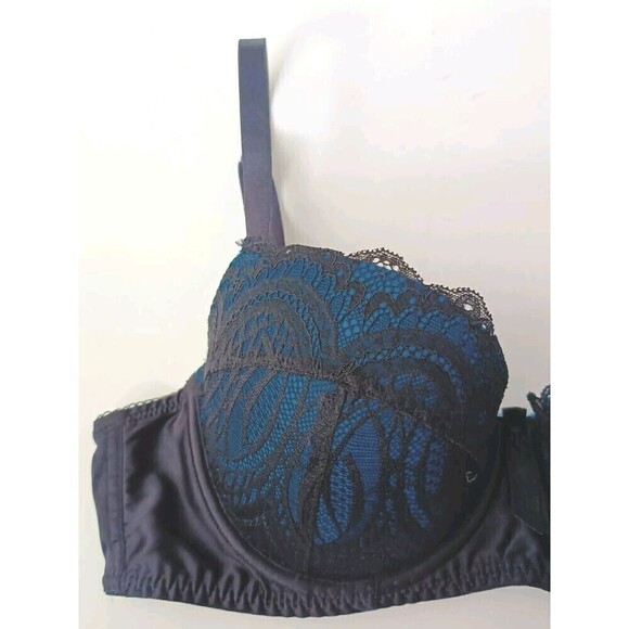 Frederick’s of Hollywood Bra Size 36C Black and Teal Lace Balconette Underwired - Picture 6 of 9